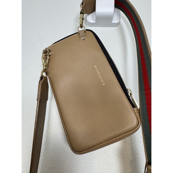 Bandolier Tan Crossbody Bag with Red and Green Strap - Picture 2 of 16